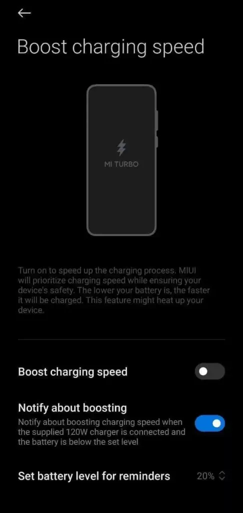 xiaomi boost charging speed enable