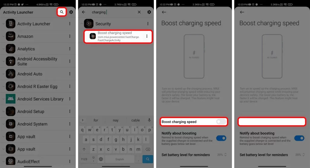 Enable Boost Charging Speed in Xiaomi Phones with Using Activity Launcher app