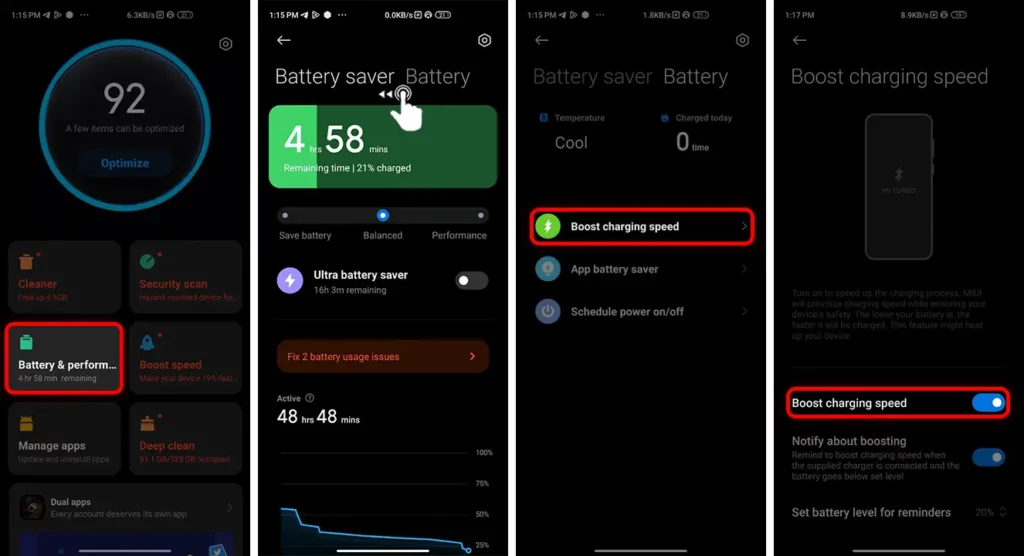 Enable Boost Charging Speed in Xiaomi Phones with Using the Settings app