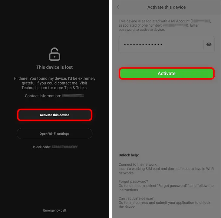 Activate your stolen Xiaomi phone