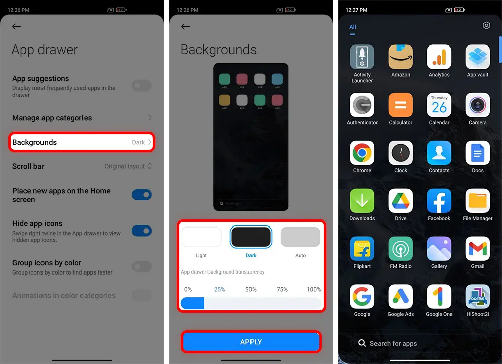How to customize App drawer Background on Xiaomi Phone