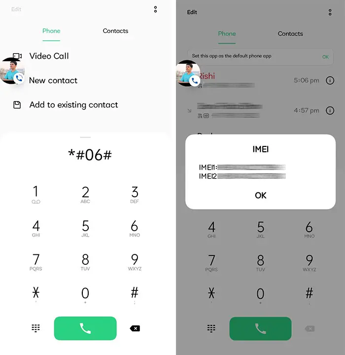 Check IMEI Number on Realme phone Using a Dialer