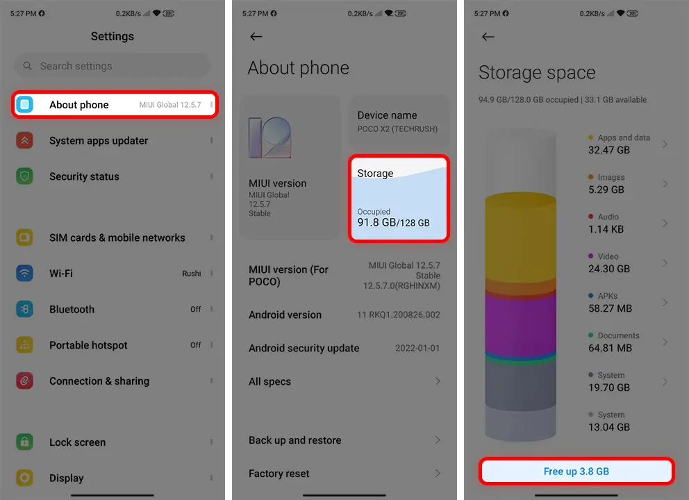Remove cache and other files from storage on xiaomi phone