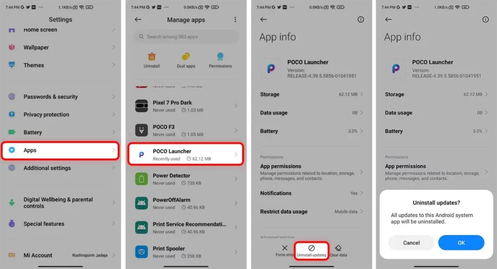 How to uninstall POCO Launcher update