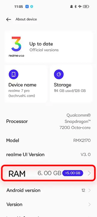 Realme RAM Expansion Screenshot