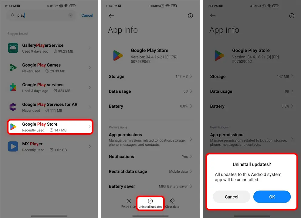 Uninstall the latest updates from Google Play Store