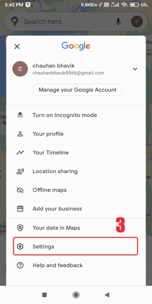 click on settings in google map