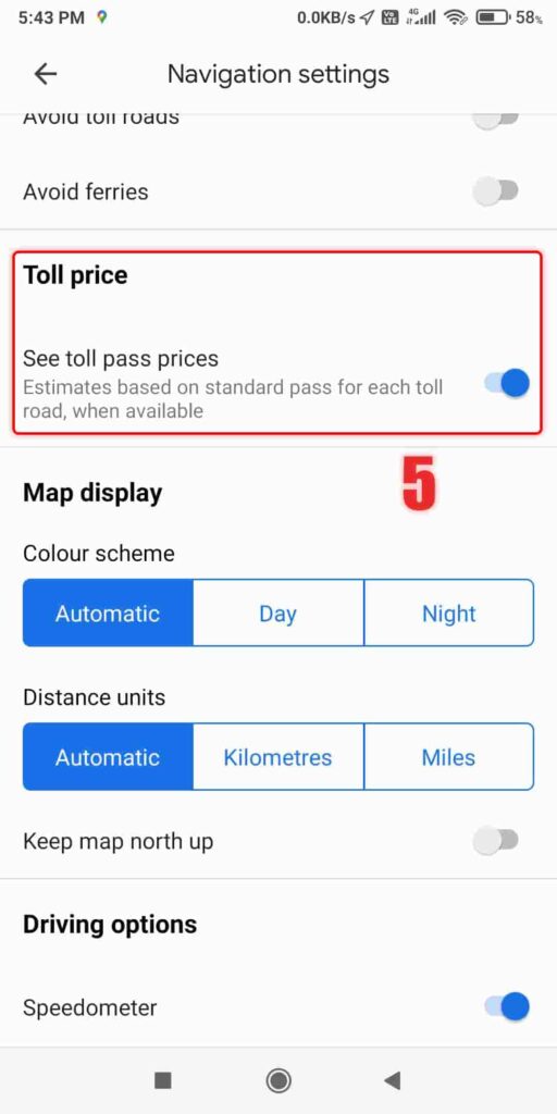 enable toll price in google map