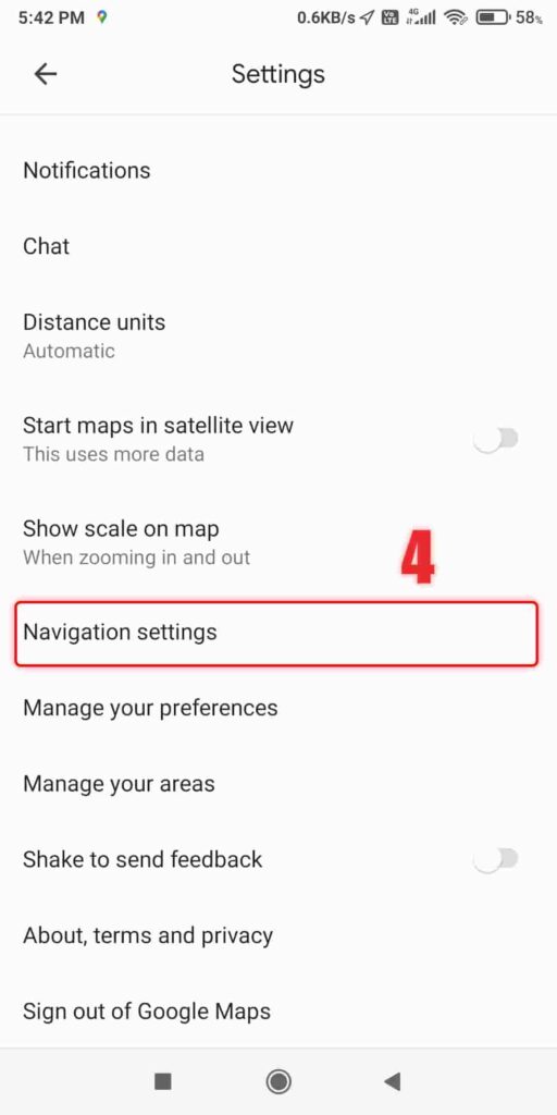 select navigation settings
