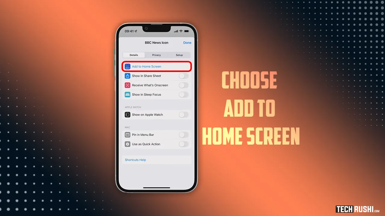 Choose add to home screen option