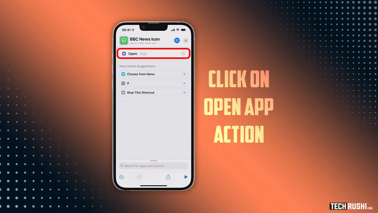 Click on open app Action