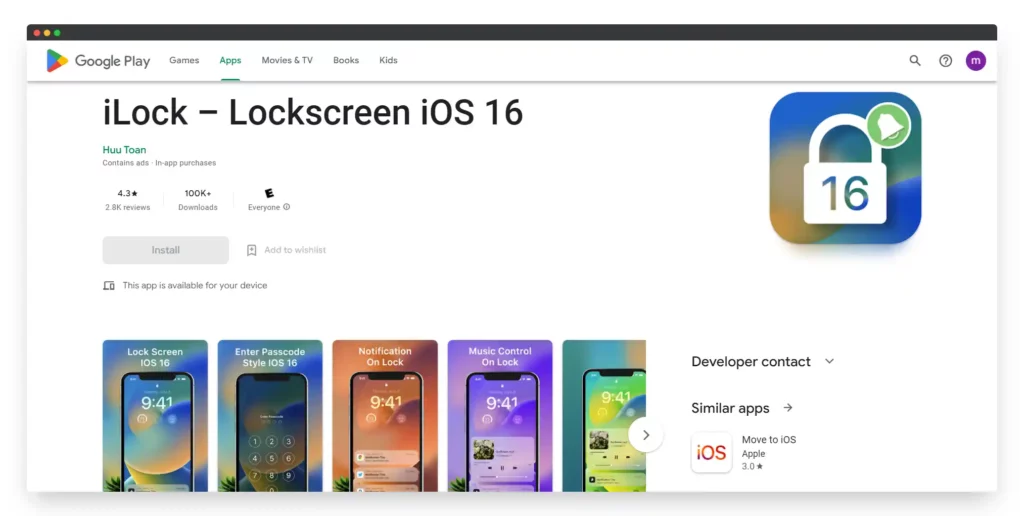 Download and Install the iLock Lockscreen iOS 16 app from Google Playstore