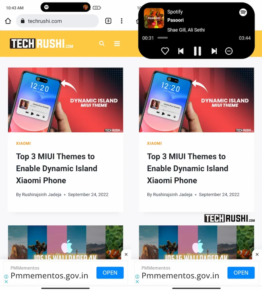 Enable music player on dynamic island
