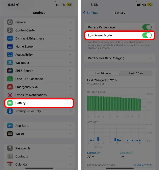 To Fix iPhone Always-On Display Disable low-power mode