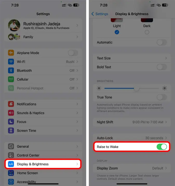 To Fix iPhone Always-On Display Turn off the Raise to Wake up option