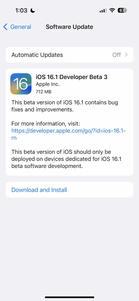 iOS 16.1 developer beta 3