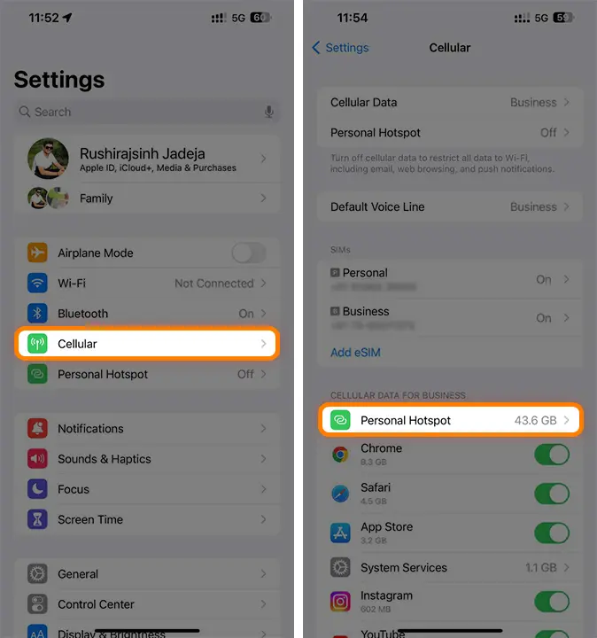 Check Personal Hotspot Data Usage on iPhone