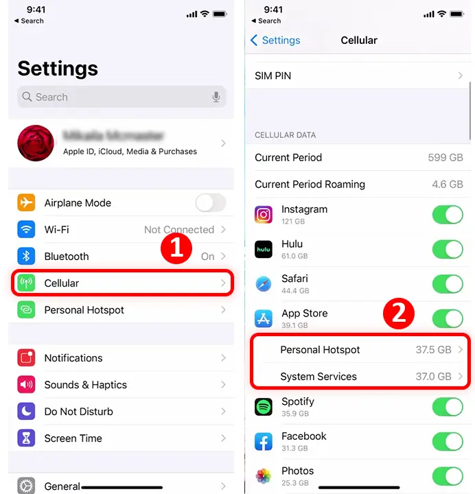 Check your personal hotspot usage data on your iPhone