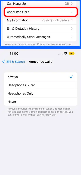 Enable Announce Calls on iPhone