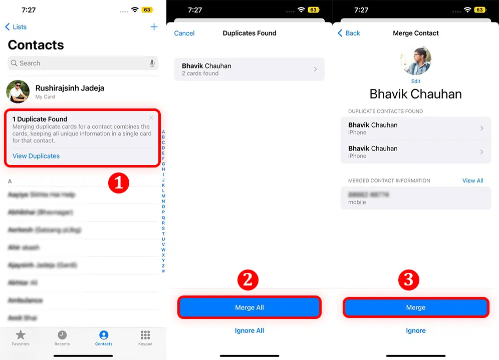 How to find and Merge Duplicate contacts on iPhone