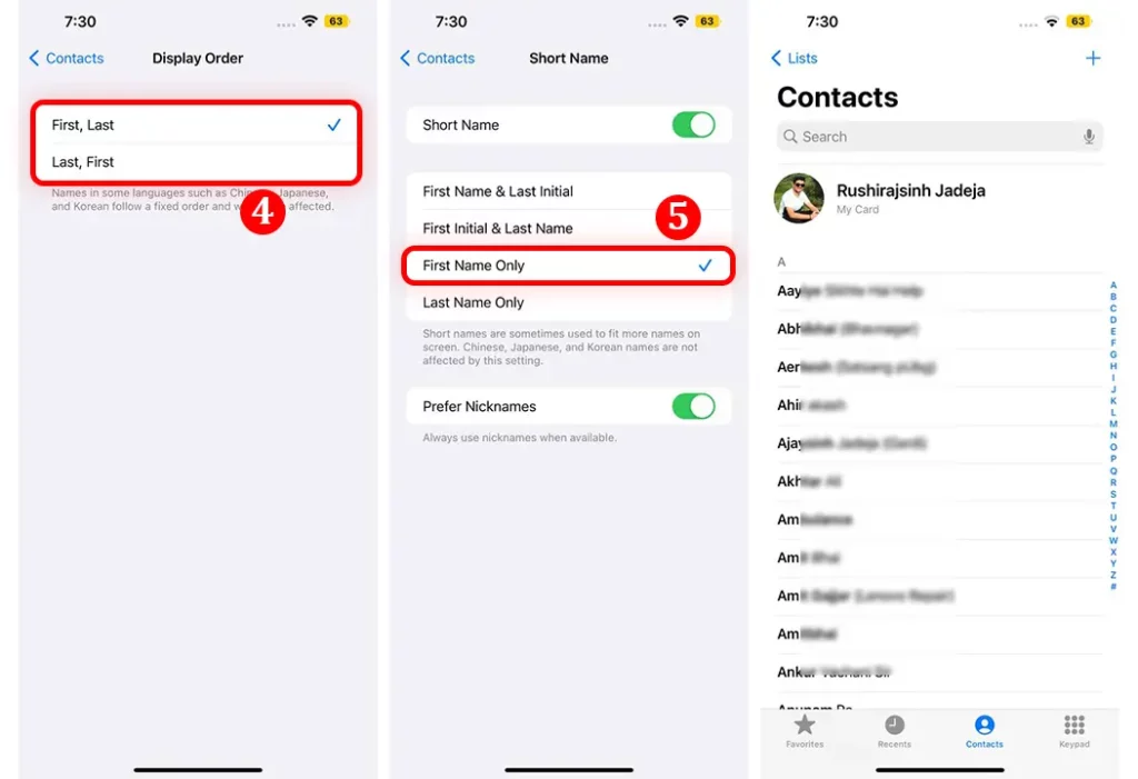 Sort Order of Contacts on iPhone