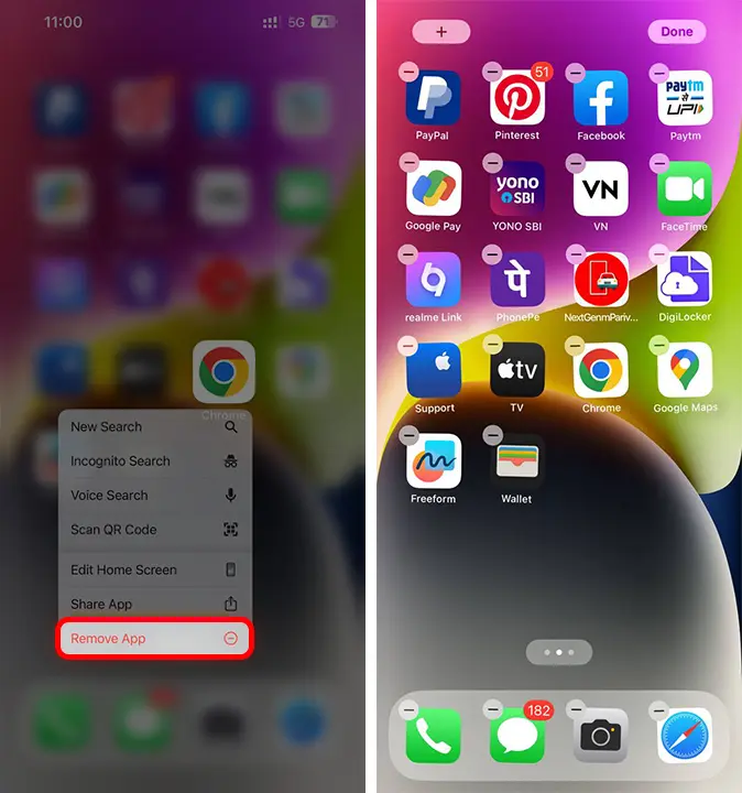 To Free up space on iPhone Delete Unwanted Apps from Homescreen