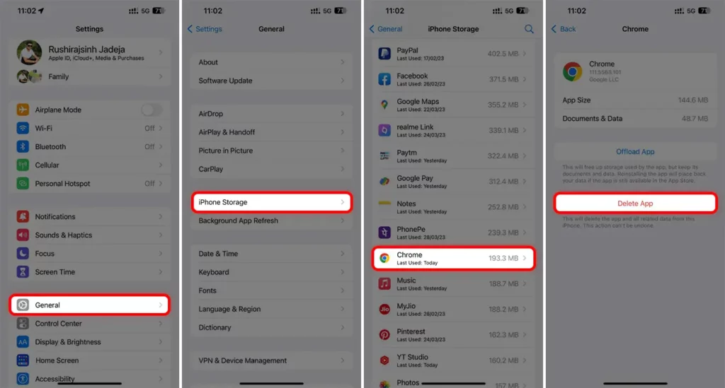 To Free up space on iPhone Delete Unwanted Apps from Settings