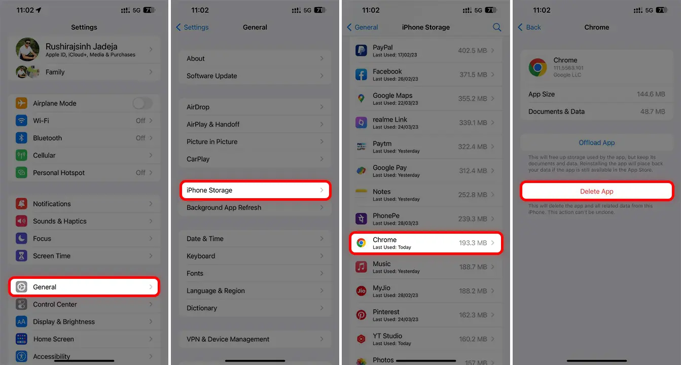 To Free up space on iPhone Delete Unwanted Apps from Settings