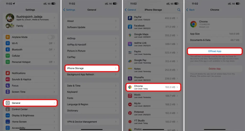 To Free up space on iPhone Offload Unused Apps