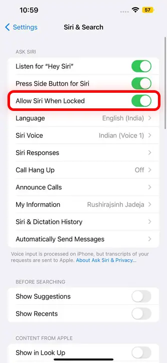To use Siri on the locked screen, you need to enable the Allow Siri when Locked