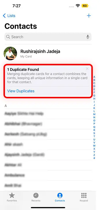 find Duplicate contacts on iPhone
