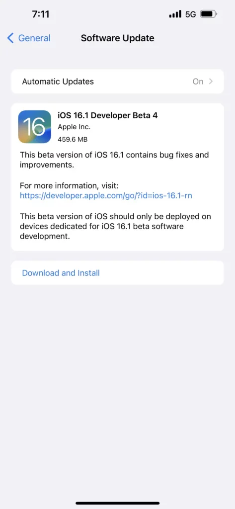 iOS 16.1 developer beta 4 changelog