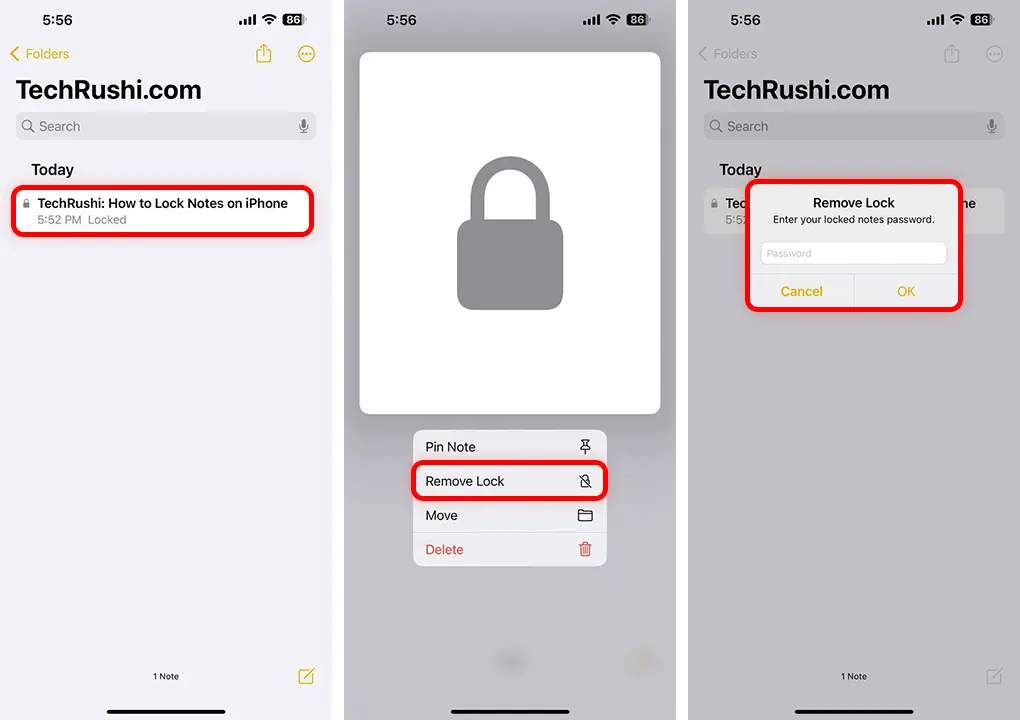 How to Remove the lock from a note on iPhone