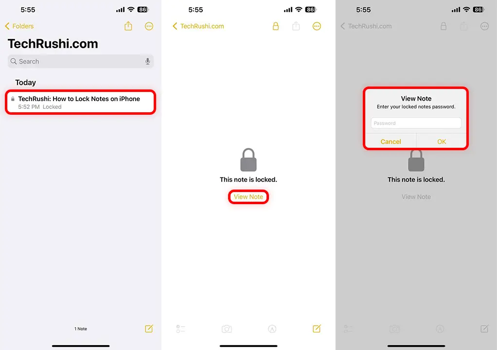 How to open a locked note on iPhone
