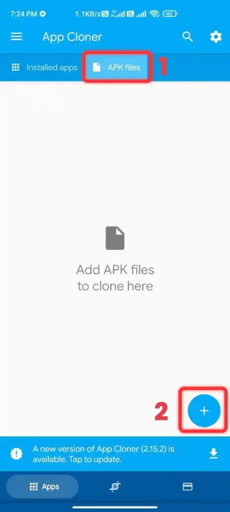go to apk files and click on + button