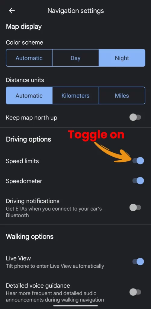 show speed limits on Google Maps step 4