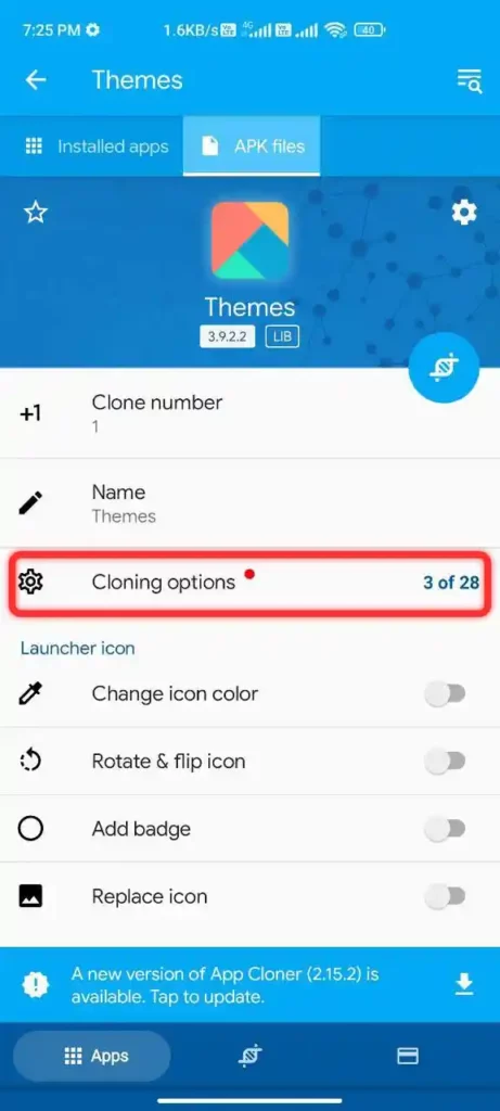 tap on cloning options and continue