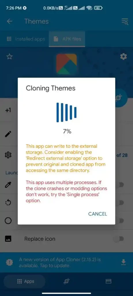 wait for cloning themes apk