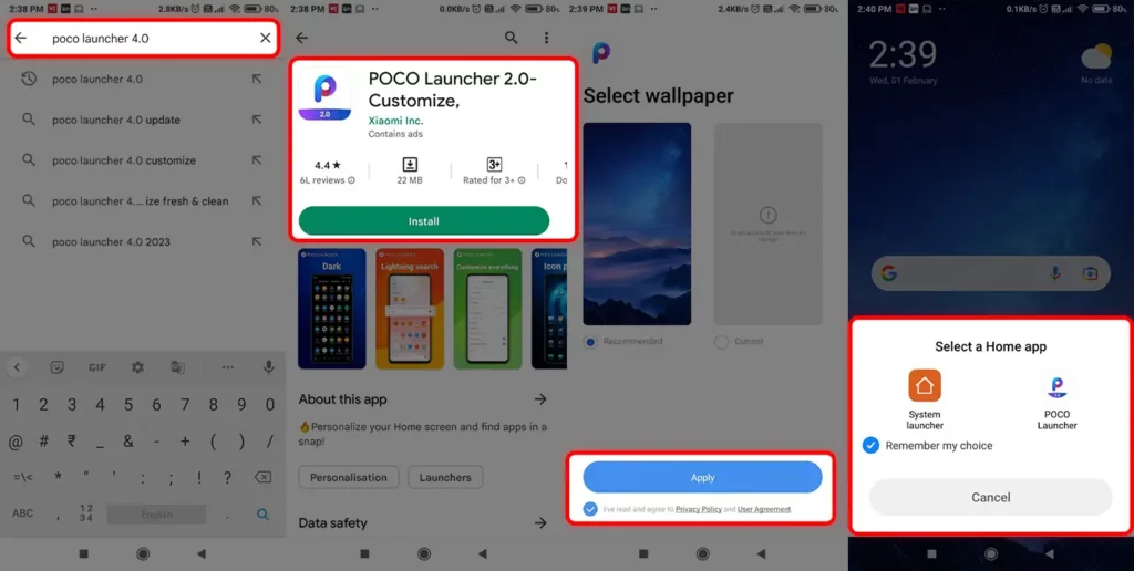 Method 2 to install POCO Launcher 4.0 from Google Play Store