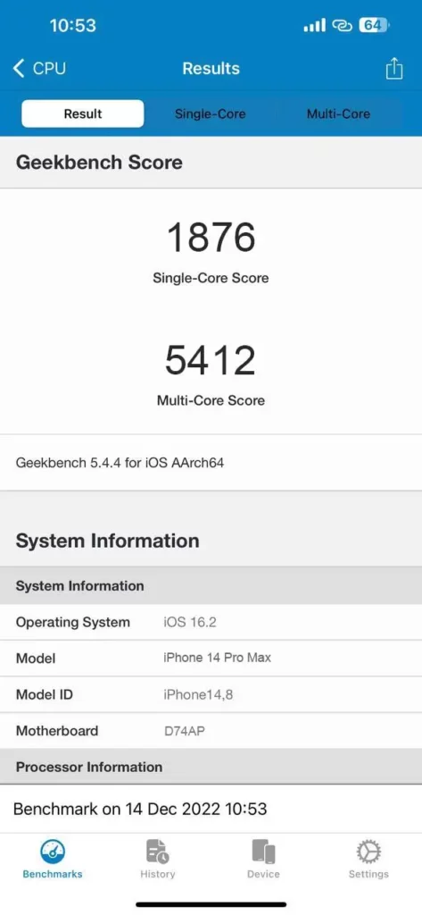 iOS 16.3 Beta 1 Geekbench score iPhone 14 Pro Max