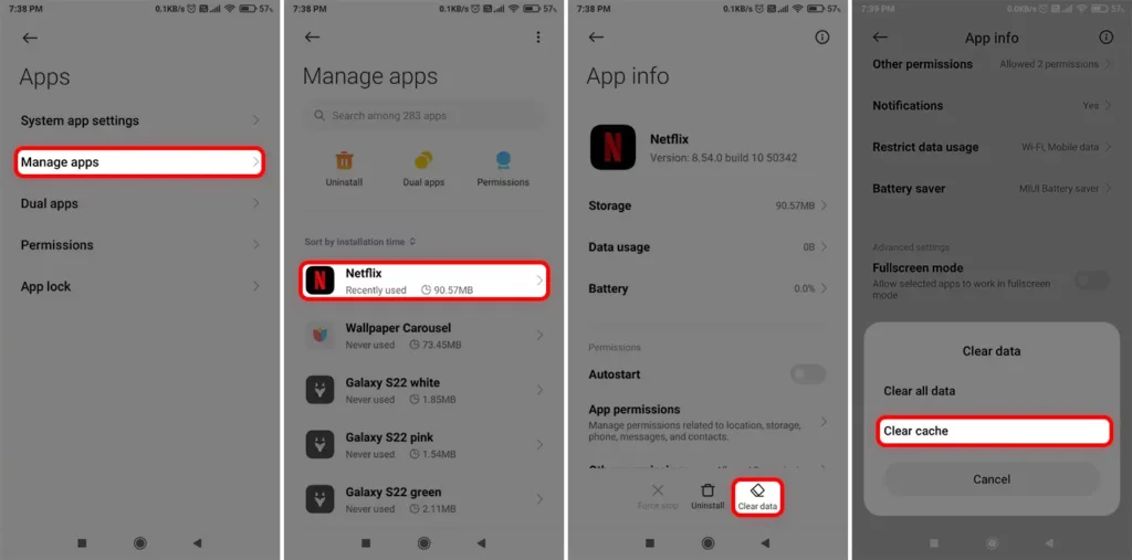 Fix Netflix Download Stuck error with Clear cache on Android