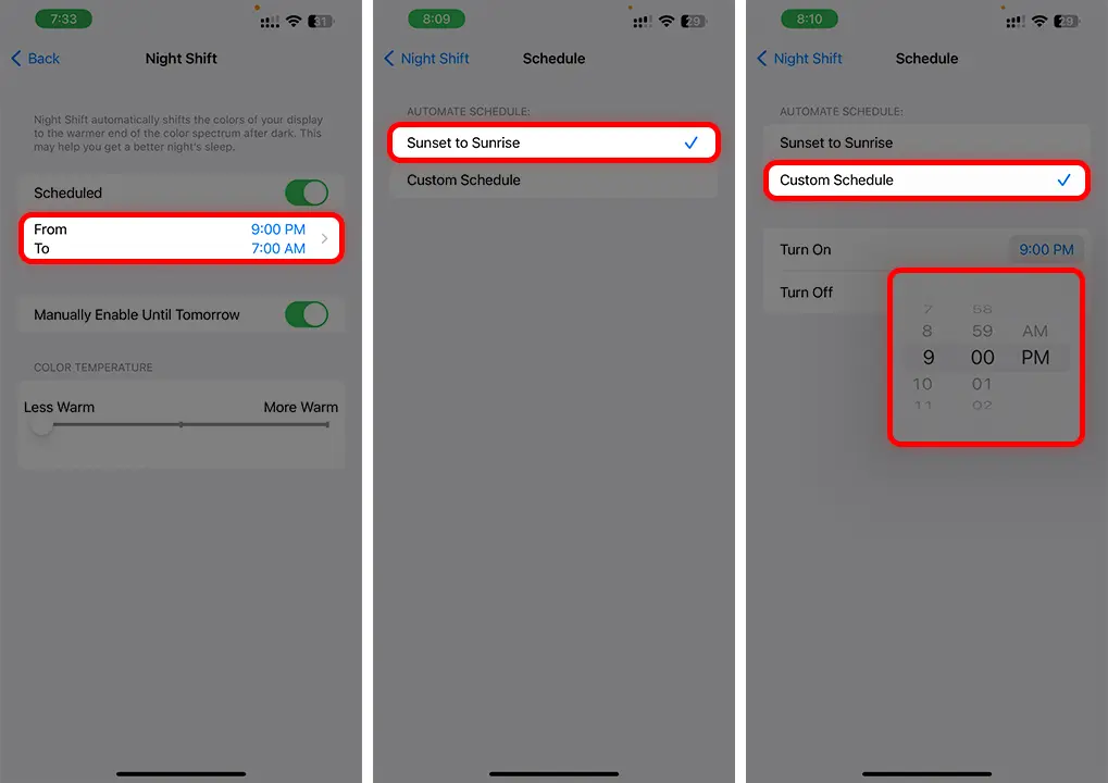 Schedule Night Shift Mode on iPhone