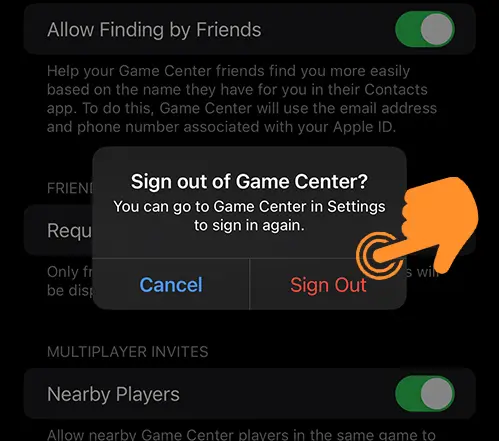 Confirm Sign Out Game Center on iPhone