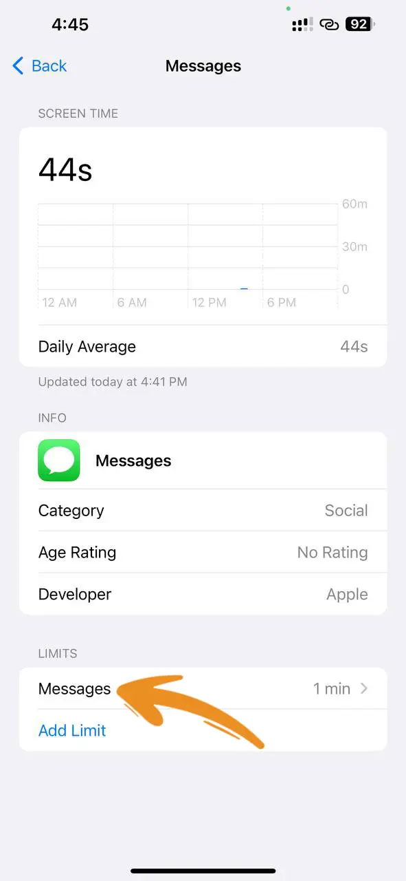 Delete time limit for the Messages app step 1