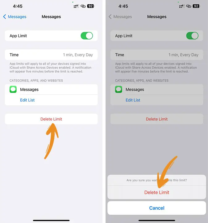 Delete time limit for the Messages app step 2