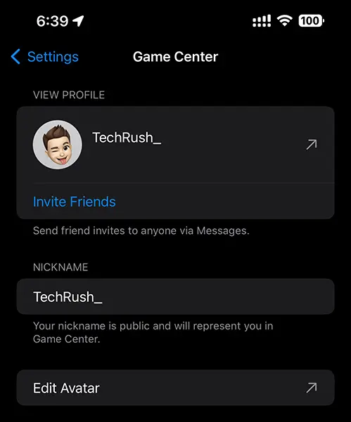 Game Center Profile in iPhone
