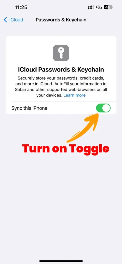 Toggle on Sync this iPhone option to save the WiFi password to Keychain