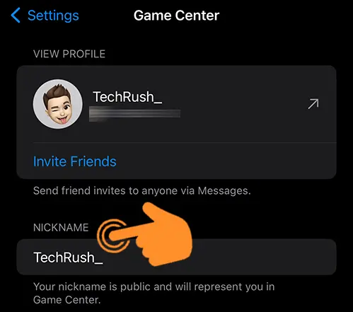 Tap on Nickname to change username on iPhone game center