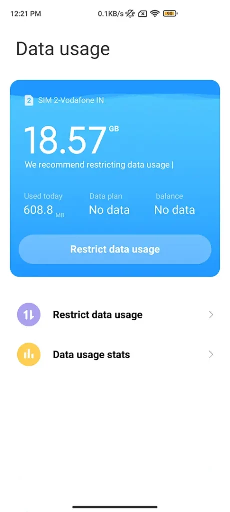 Xiaomi Data usage monitor