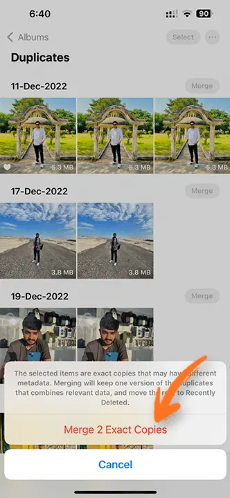 Delete Duplicate Photos on iPhone Step 4 by techrushi.com